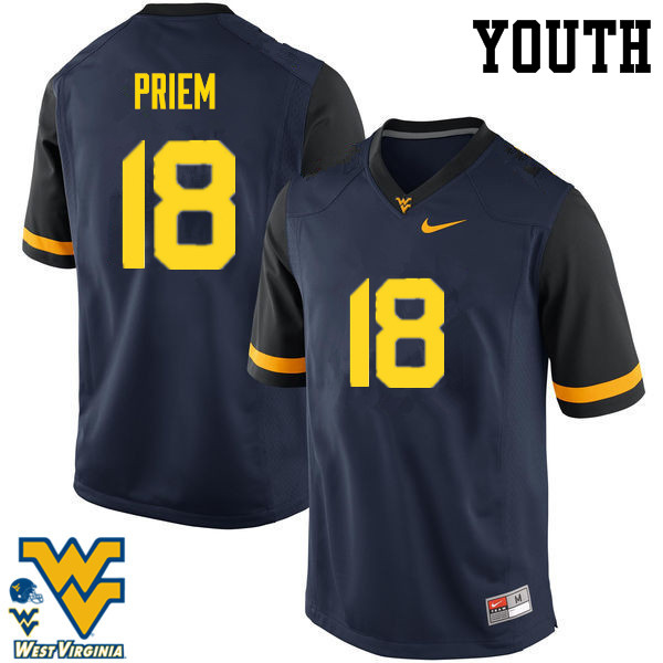 Youth #18 Nick Priem West Virginia Mountaineers College Football Jerseys-Navy